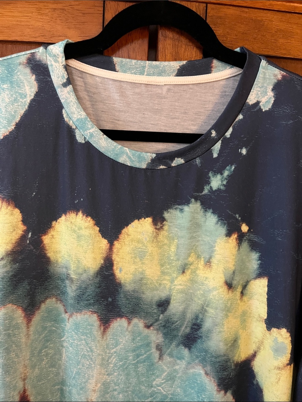Unbranded & Untagged Casual Tie Dye Scoop Neck Dress in Turquoise-Yellow-Navy - Picture 2 of 5